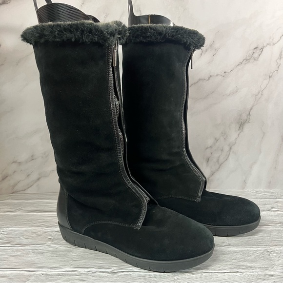 Aquatalia Black Suede Tall Weatherproof Winter Boots Fur lined - Picture 4 of 15